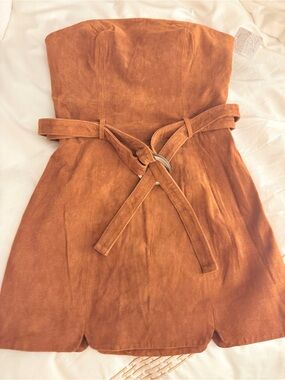 Free People Luxe Tan Suede Strapless Belted Mini Dress NWT Sz 2 New Leather